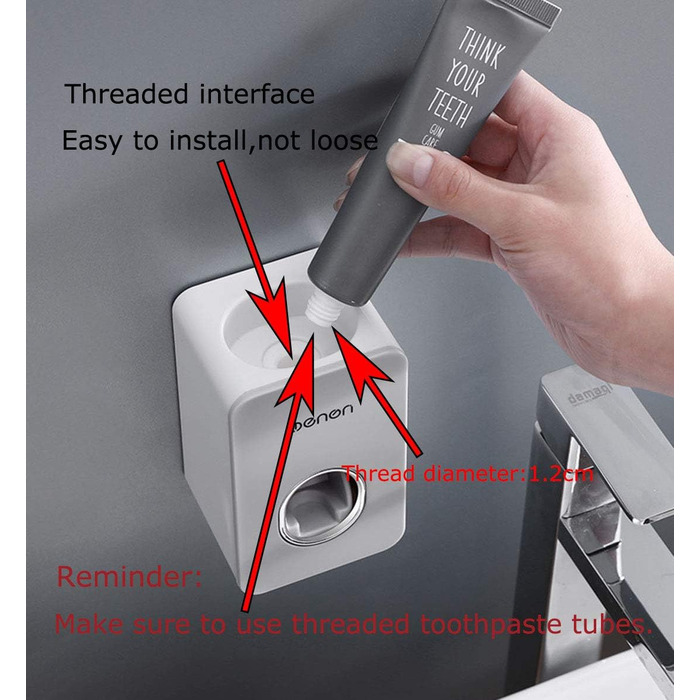 Автоматичний диспенсер пасти та тримач для зубних щіток MHTECH - комплект з 2 диспенсери, 4 стакани, вміщує 5 щіток, настінний (світло-сірий)