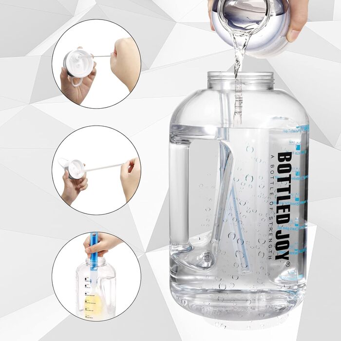 Water Bottle with Straw, 1 Gallon/ 3.5L BPA-Free Leak-Proof Plastic Sports Bottle, Water Bottle with Time Markers, Drinking Bottle for Fitness, Office, Outdoor, Home