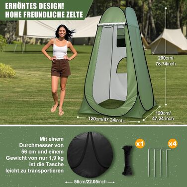 Charmofun Pop Up Camping Shower Tent with UV Protection - Portable Toilet & Changing Tent for Beach & Outdoor Use (Green)