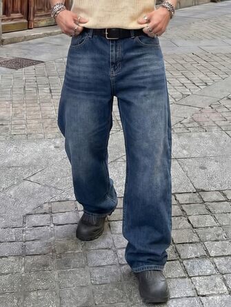 Чоловічі широкі джинси JMIERR Baggy Y2K Denim Streetwear Raw Loose Fit Hip Hop XXL темно-сині