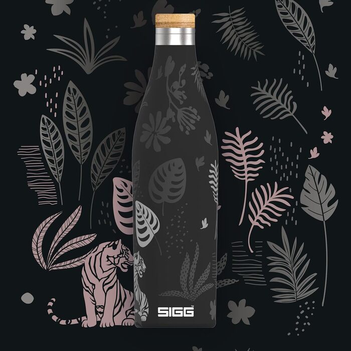 SIGG - Insulated Drinking Bottle - Meridian - Leak-proof - Extra slim - BPA-free - Plastic-free - Double-walled 18/8 stainless steel - Bamboo screw cap - 0.5L / 0.7L (Sumatra Tiger, Sumatra 0.5 L)