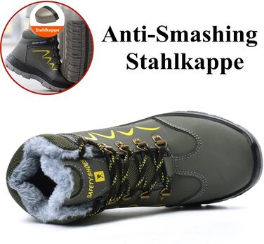 Зимові робочі черевики для чоловіків та жінок. Безпечні черевики S3 з металевим носком. Легкі, теплі, захисні черевики. Розміри 35-48 (36 EU). Колір: зелений