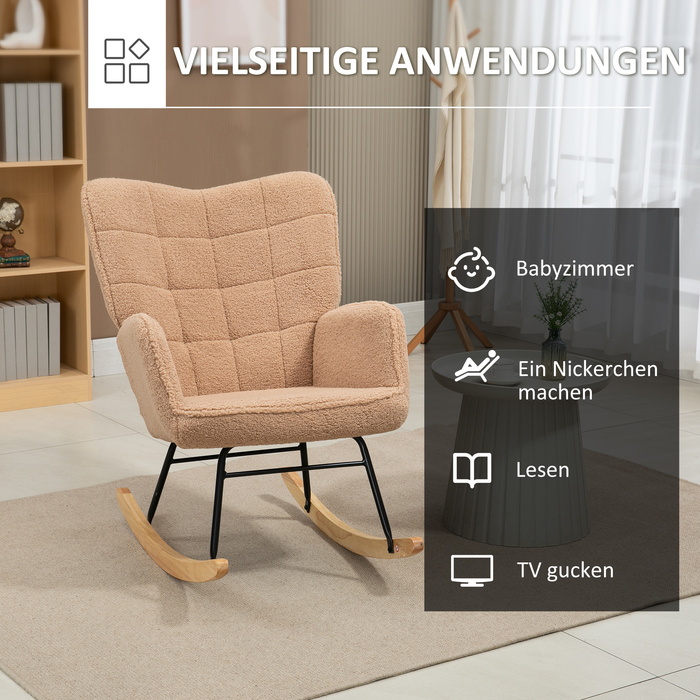 HOMCOM Rocking Chair, Glider Chair, Accent Chair, Recliner Chair with Faux Sheepskin, for Bedroom, Up to 120 kg, Brown | Aosom