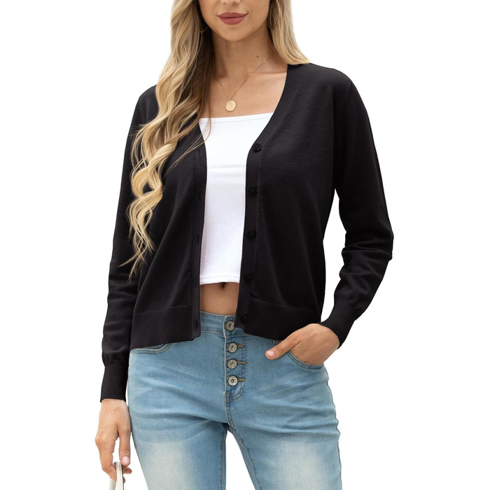Кардиган жіночий Grecerelle, елегантний, легкий, з V-подібним вирізом, на ґудзиках, чорний, розмір XL