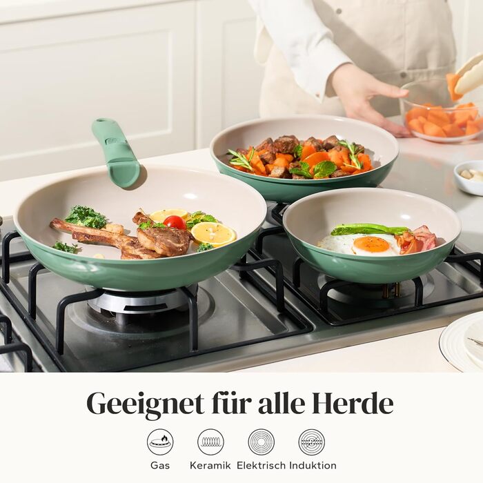 Redchef Ceramic Nonstick Pan Set - 6 Piece Induction Cookware Set (20, 24, 28 cm) - PTFE, PFOA & PFAS Free