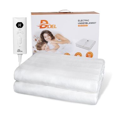 Електрична ковдра DOEL 160x140 см, тепла підстилка для двоспального ліжка з 10 рівнями нагріву, таймер 3/12 годин, машинне прання, 220-230V, 115W, біла