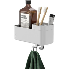 Tiger 2-Tier Bathroom Shelf with Integrated Toothbrush Holder and Hooks, Bathroom Shelf for Shower and Vanity to Store Bathroom Accessories, Color: White