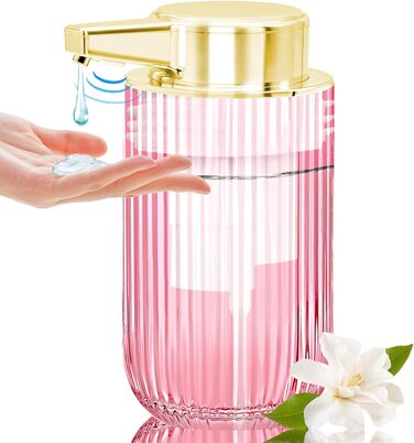 Автоматичний безконтактний диспенсер для мила на 300 мл з рожевого скла, перезаряджуваний, без дотиків, з електричним сенсором, для дому та офісу