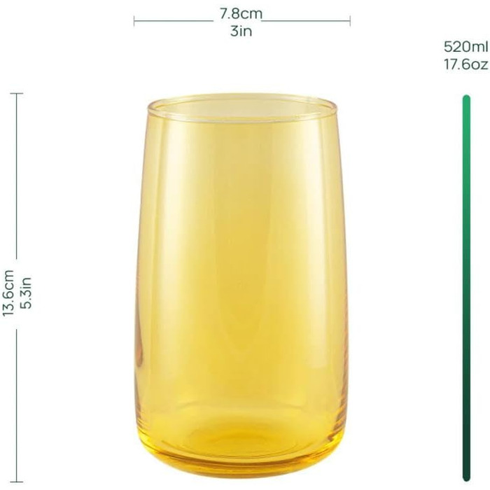 TREND FOR HOME Drinking Glasses Set 490 ml Colorful Colored Glasses Set of 6 Drinking Glasses Large Water Glasses Cocktail Glasses Soft Drink Tumblers | Penelope