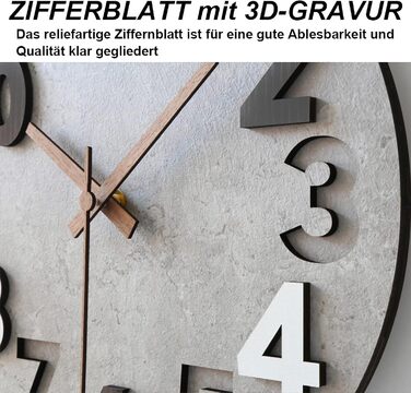 Sinsoledad 30cm Large Wall Clock No Ticking Sound Modern Wood 3D Wall Clocks for Living Room Bedroom Kitchen (Gray)