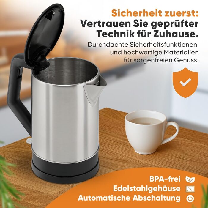 Електричний чайник Clatronic WKS 3692: 1,5 л, нержавіюча сталь, без BPA, з автовимкненням