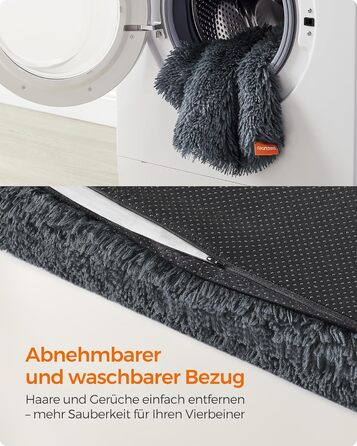 Feandrea Dog Bed, Orthopedic Dog Cushion, padded with egg foam, removable and washable cover, size M, for small and medium dogs, 80 x 50 x 8 cm, PGW211G02 (L 110 x W 73 x H 10 cm, Dark Grey)