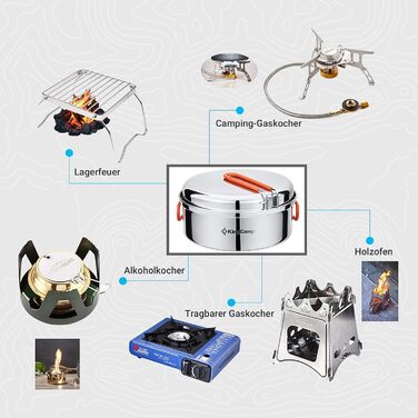 Набір посуду для кемпінгу KingCamp на 2-4 особи: нержавіюча сталь, складане приладдя, ультралегкий набір каструль та сковорідок для кемпінгу