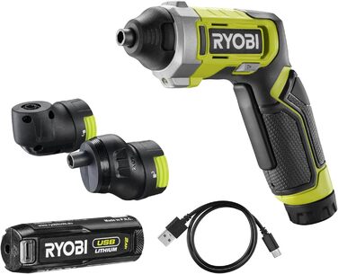 Акумуляторний шуруповерт RYOBI 4V RSD4-120TA2 з акумулятором 2.0Ah, USB-C зарядним кабелем та набором насадок