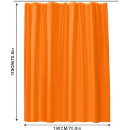 Шторка для душу URAQT, антибактеріальна, водонепроникна, швидковисихаюча, PEVA, 180x180 см, 12 прищіпок, білий/оранжевий
