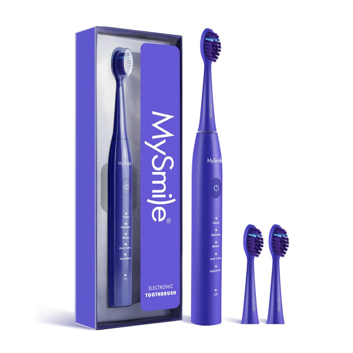 MySmile DY156 Електрична зубна щітка для дорослих, акумуляторна звукова зубна щітка, портативна з 3 насадками, таймер 2 хвилини, 5 режимів, 45000 VPM, 60 днів від заряду, блакитна, 1 шт.