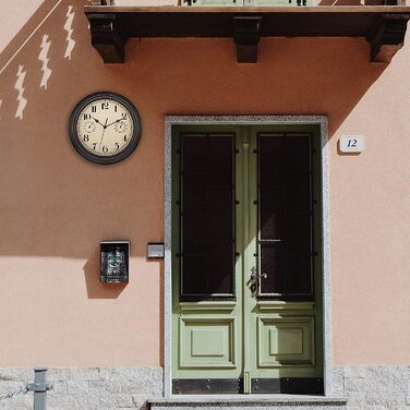 Foxtop Funk Wall Clock, Indoor Outdoor Weatherproof Wall Clock with Temperature Display and Hygrometer, No Ticking Sound Silent Retro Clock for Terrace Bathroom Kitchen Living Room Home Decor (Bronze, 30cm) (Bronze)