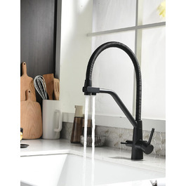 Змішувач кухонний поворотний на 360° з висувним дощувачем, з позолоченим покриттям, для кухні, однорідний, з трьома виходами, чорний