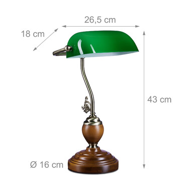 Relaxdays Banker's Lamp JONES with Wooden Base