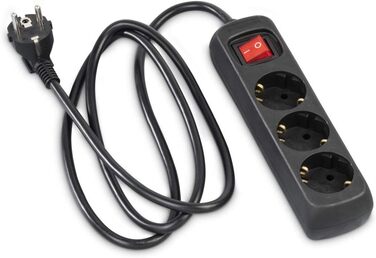 Многорозетка Hama з вимикачем для економії енергії, 3 розетки, чорний колір, кабель 1.4м, кут нахилу 45°, GS сертифікат, для дому та офісу