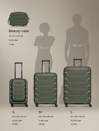 Набір валіз SMARTBOX Hartschalen 3 шт. | Розширювані, з TSA-замком, з відділом для ноутбука | Оливковий колір, S (55 см)