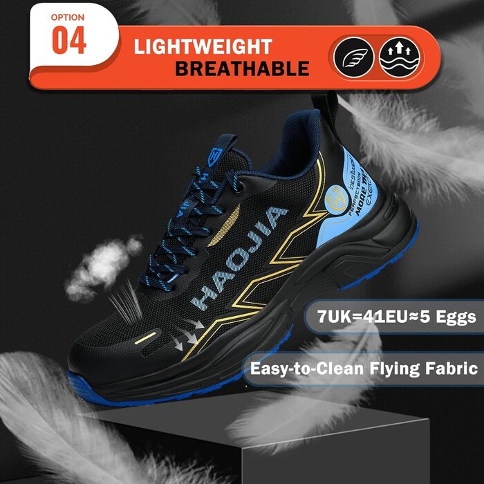 Черевики робочі чоловічі/жіночі, легкі, з металевим підноском, дихаючі, протиударні, протиковзкі, для будівель, майстерень, складу, саду (43 EU, Синій)