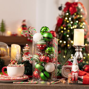 Набір ялинкових прикрас Victor's Workshop 35 шт. 5 см, пластикові кулі, червоно-зелено-білий декор для ялинки