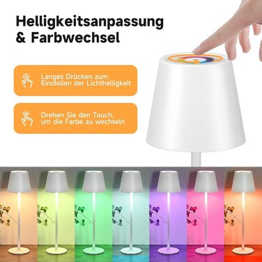 Дві бездротові LED-лампа настільні, перезаряджувані, 3000K, 7 кольорів RGB, USB-C, 5500mAh, вологостійкі, для дому та на вулицю (білі, 2 шт.)