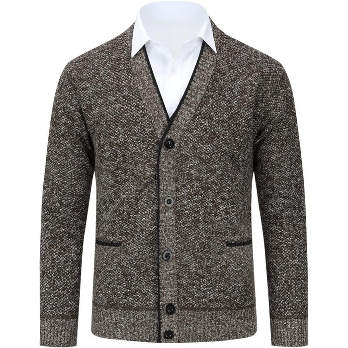 Чоловічий в'язаний кардиган Allthemen з V-подібним вирізом, з підкладкою та ґудзиками, велика в'язка, теплий перехідний жакет (4XL, Кофе)