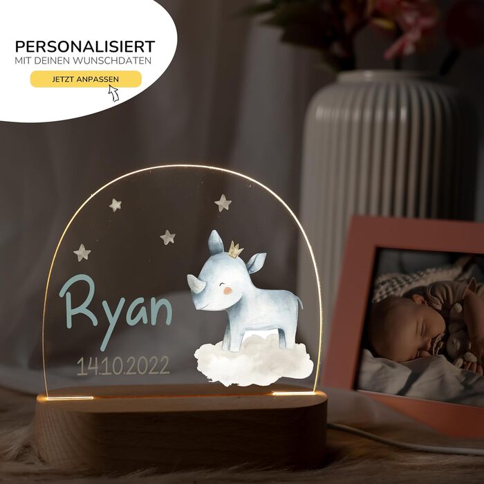 Night light for children with custom names, personalized dimmable night lamp - With a cute animal motif as personalized gifts for children for baptisms, birthdays, Easter & baby gifts
