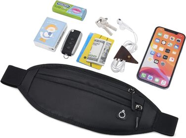 Гірчиця поясна сумка QKUDS для телефону до 7 дюймів, чорна, водонепроникна, для спорту, бігу, фітнесу, велоспорту