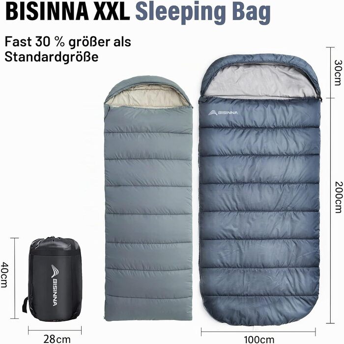 Зимовий спальний мішок BISINNA XXL для дорослих великого розміру, теплий кемпінговий спальник на 3-4 сезони, сірий, 2.5 кг, застібка зліва