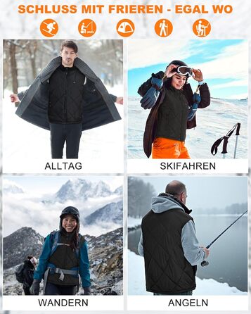 Електрична гріюча жилетка Fernida для чоловіків та жінок, 8 зон нагріву, 3 температурні режими, з Powerbank, для зимових активів на відкритому повітрі, чорна, розмір S