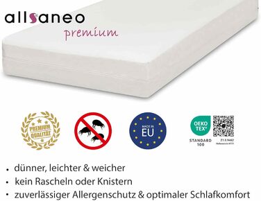 allsaneo Premium Allergy Cover 180x200x8 cm | Allergy Cover Extra Soft and Lightweight | Anti-Mite Encasing | Dust Mite Protection | Allergen-Tight Fitted Sheet | TÜV Tested