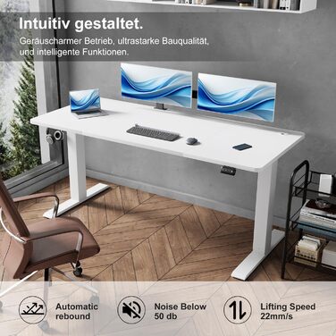 Devoko Electric Standing Desk 160x70cm - Adjustable Height, Stable Standing Desk, Computer Table with Memory Function, Ergonomic Sit-Stand Desk (White)