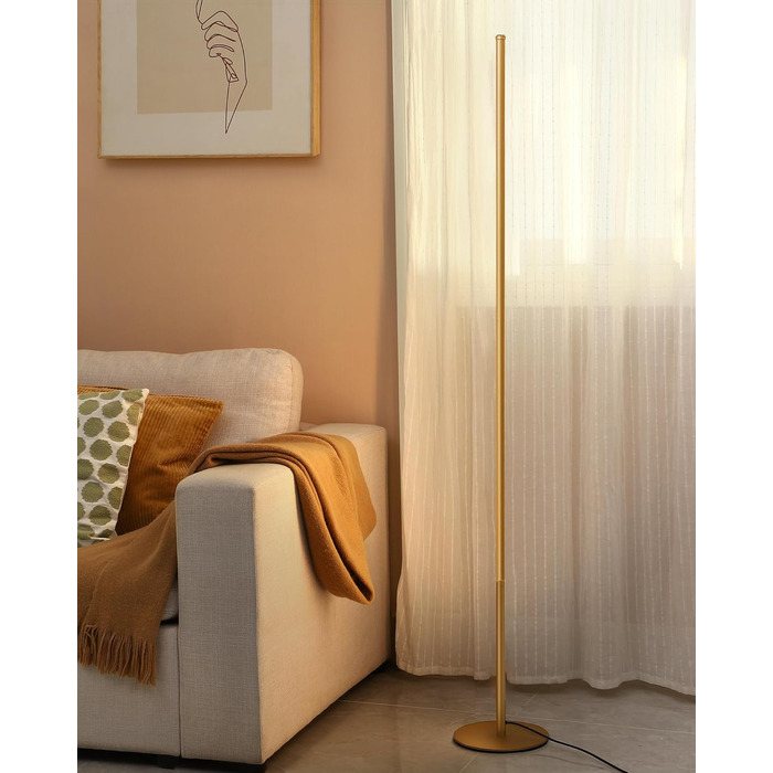 LED торшер EDISHINE для вітальні, спальні, офісу, 146 см, золотий, з димером, тепле світло 3000K, з підсвіткою від підлоги