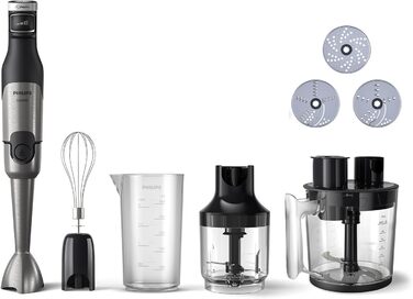 Philips 5000 Series Immersion Blender with Chopper, Compact Chopper, Whisk - 1200W Power. ProMix Technology. LED Speed Indicator. Variable Speed Control (HR2685/00) + Chopper, Compact Chopper, Whisk