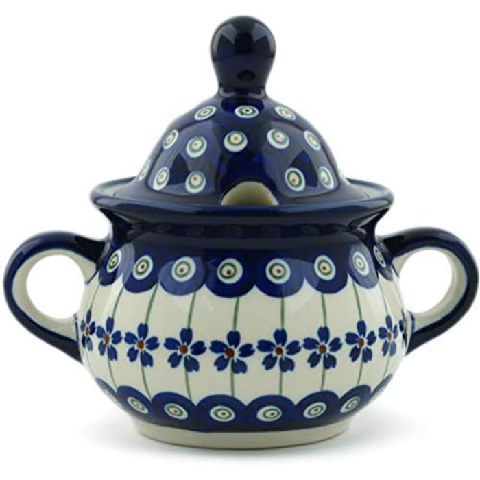 Bunzlauer Ceramics Original 0.35 Liter Sugar Bowl, Sugar Dispenser, Sugar Container with Lid Ø14.6 cm H13.2 cm, Decoration 166a