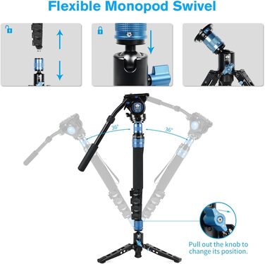 SIRUI Monopod P-325FS+VH-10: Вуглецеве моноподіум, 170 см, для DSLR, вантажопідйомність 10 кг