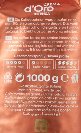 Кава в зернах Dallmayr Crema D'Oro Medium Roast, інтенсивна та пряна, 1 кг (набір 4 упаковки)