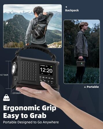 Радіо Kurbelradio на сонячній енергії та з ручним приводом | DAB/DAB+/UKW, Bluetooth 5.0 | Радіо для надзвичайних ситуацій з сонячною панеллю 8500 мм² та ручним приводом 650 мА | Портативне динамо-радіо з сонячною батареєю | Ліхтар та зарядний пристрій | 