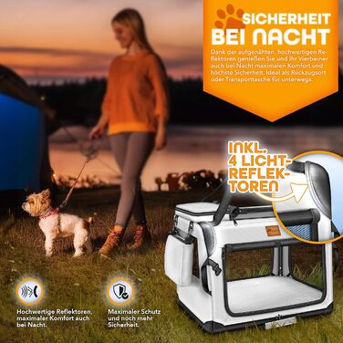 Транспортна переноска для собак та котів TRESKO® S (50x34x34 см) з підкладкою, шпателем та відбивачами | Переноска для собак та котів | Міцна переноска для собак, сіра