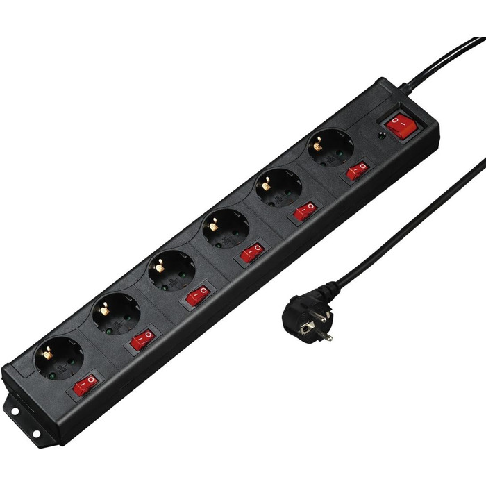 Розподільник розеток Hama з індивідуальним керуванням, захистом від перенапруги, 6 розеток, поворот на 90°, чорний, 1.4м кабель