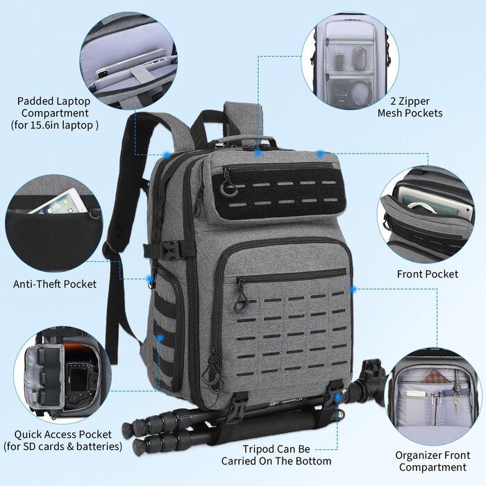 Водонепроникний рюкзак для камери FRETHIND: DSLR, SLR, дрона, об'єктивів та ноутбука (з дощовиком)