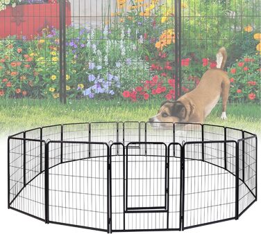 Кія для собак, вольєр для цуценят 65x80 см, чорний металевий, для собак, котів, кроликів, внутрішній/зовнішній, 16 частин