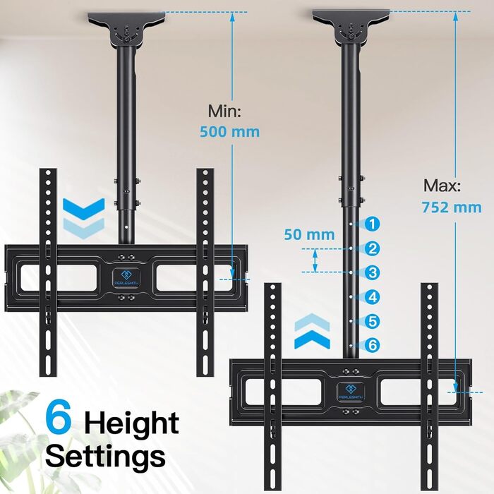 Full-Motion TV Ceiling Mount - Tilting and Swiveling, Adjustable for 26-65 inch Screens, 50kg Capacity, VESA 400x400mm