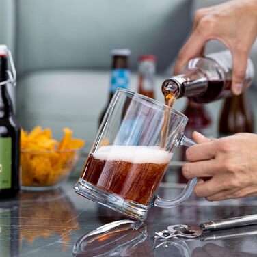 TREND FOR HOME Beer Stein Set of 6, 0.5 Liter with Comfortable Handle, Glass Mug 0.5 Liter Beer Glass, Beer Stein, Beer Glasses 0.5 Beer Mug, Beer Maßkrug Glass Beer Steins Maßkrug Transparent | Ulf