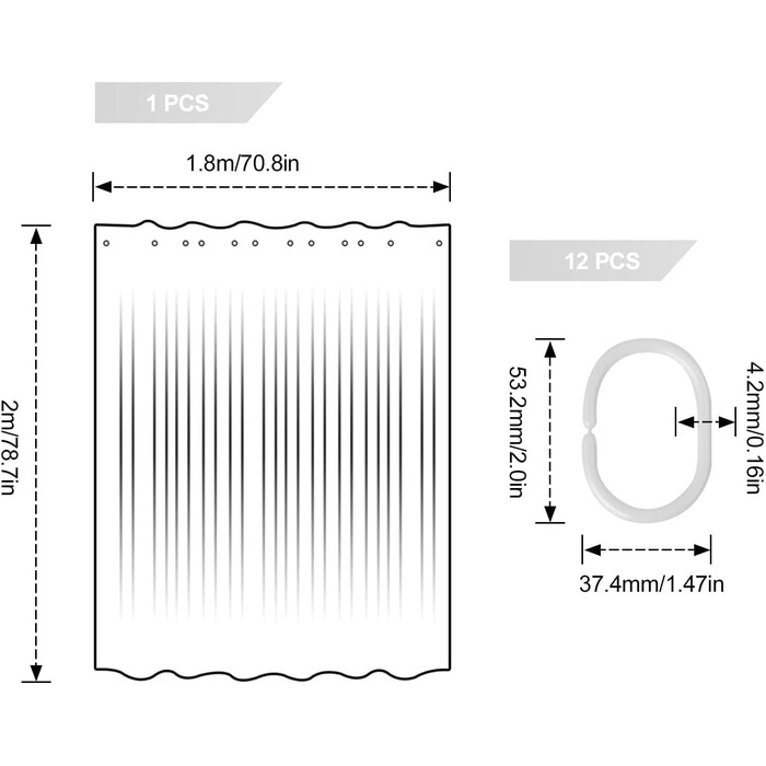 Шторка для душу 180x200 см, біла з листям, антигрибкова, з 12 гачками, для дому, готелю, ванної кімнати