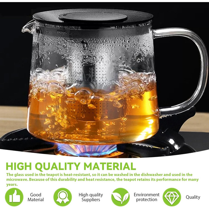 Скляний чайник Teekanne з ситом з боросилікатного скла, 1.5 л, термостійкий заварник для листового чаю з кришкою