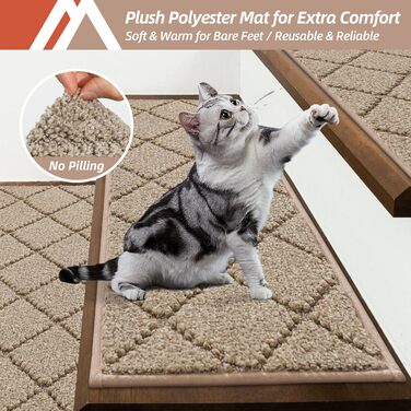 Ковзаючі килимки на сходи COSY HOMEER, 71.1 x 22.9 см, 4 шт., бежеві. Захист для дітей та домашніх тварин, 100% поліестер, TPE-підкладка